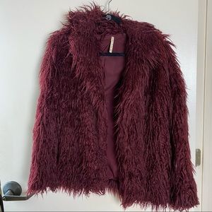 Burgundy faux Mongolian lamb fur coat